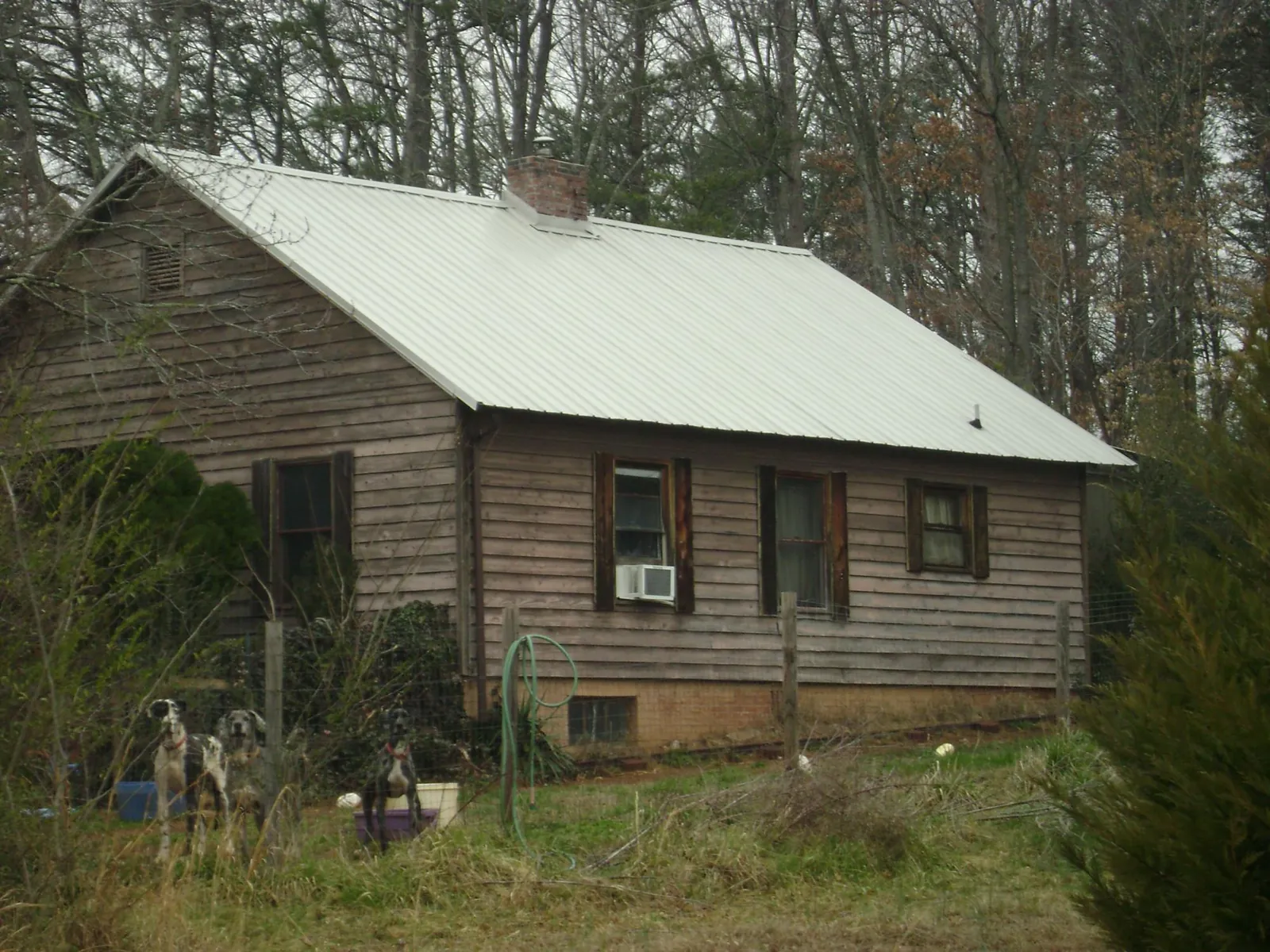 White metal roof on an old wood sided farmhouse, from a Metal Roof Installation job in Saint Paul